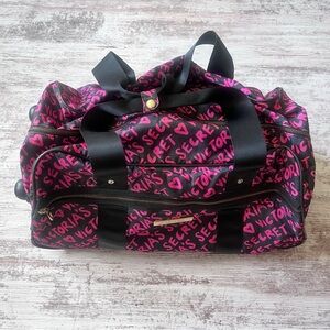 Victoria's Secret Hot Pink Black Travel Suitcase Duffel Bag